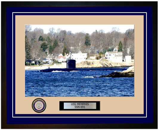 USS Memphis SSN-691 Framed Navy Ship Photo Blue