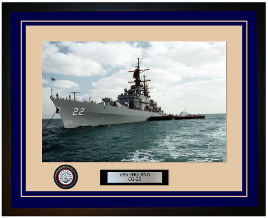 USS ENGLAND CG-22 Framed Navy Ship Photo Blue