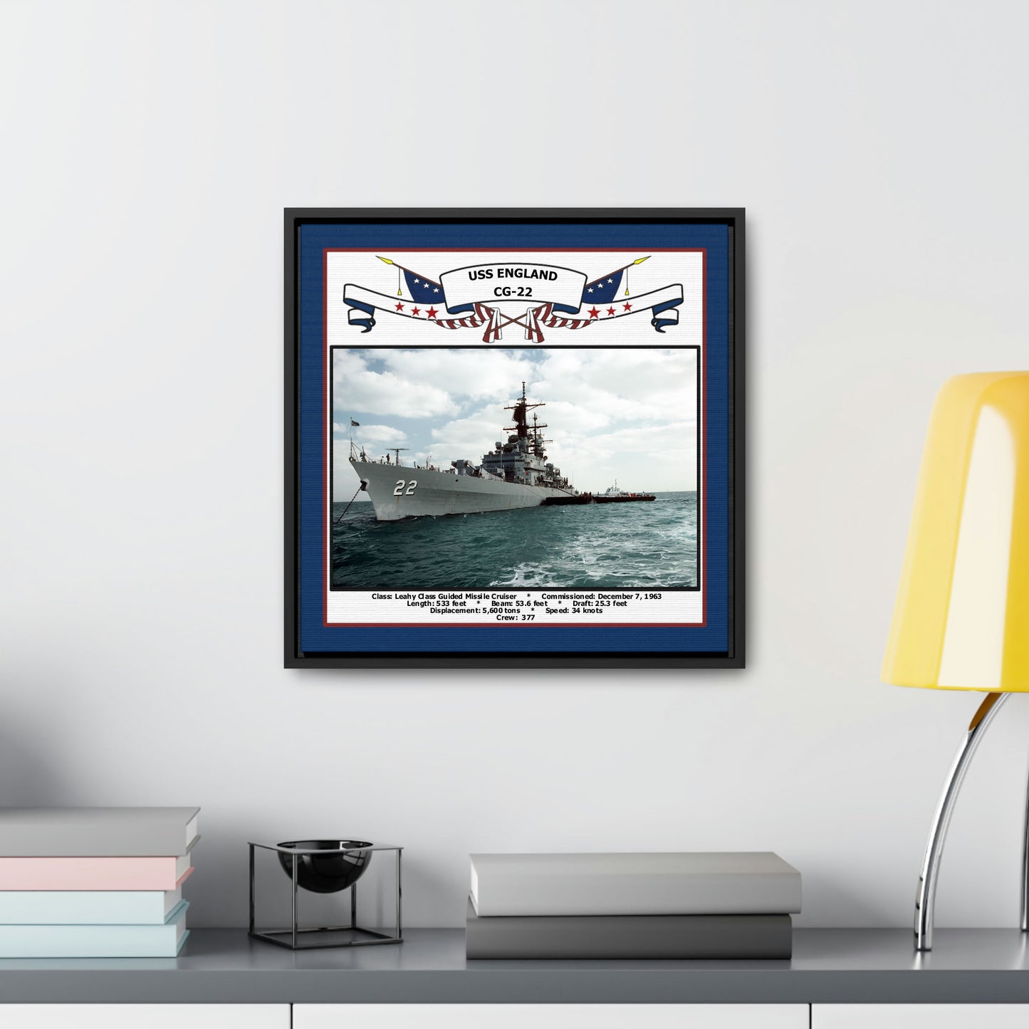 USS England CG-22 Navy Floating Frame Photo Desk View