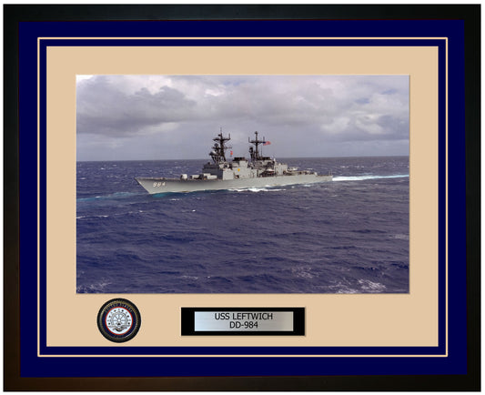 USS LEFTWICH DD-984 Framed Navy Ship Photo Blue