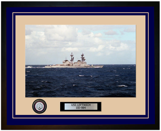 USS LEFTWICH DD-984 Framed Navy Ship Photo Blue