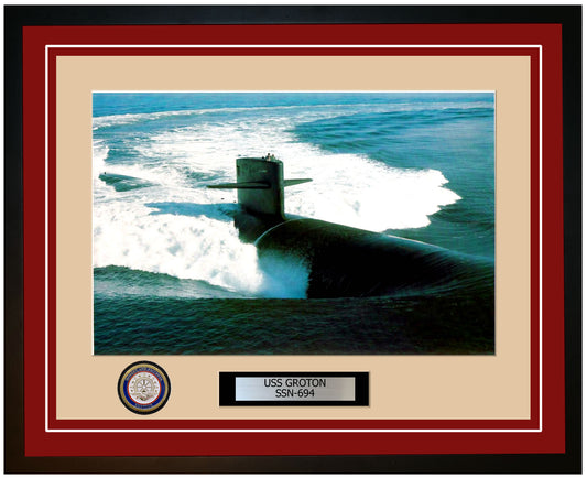 USS Groton SSN-694 Framed Navy Ship Photo Burgundy