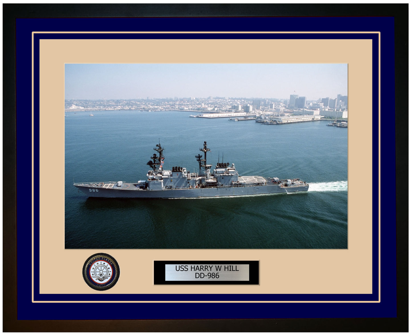 USS HARRY W HILL DD-986 Framed Navy Ship Photo Blue