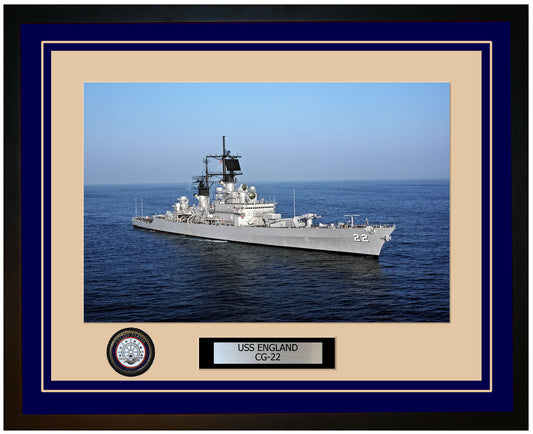USS ENGLAND CG-22 Framed Navy Ship Photo Blue