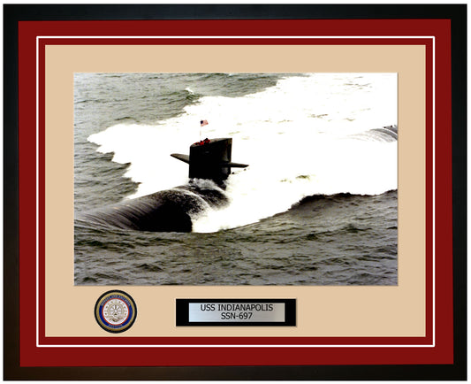 USS Indianapolis SSN-697 Framed Navy Ship Photo Burgundy