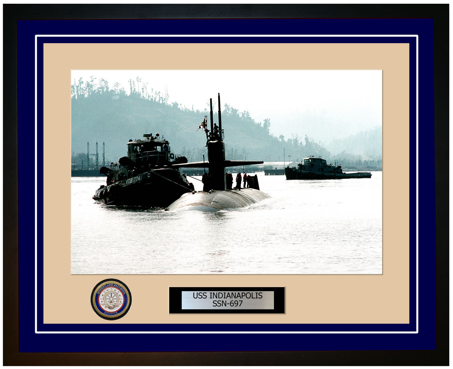 USS Indianapolis SSN-697 Framed Navy Ship Photo Blue