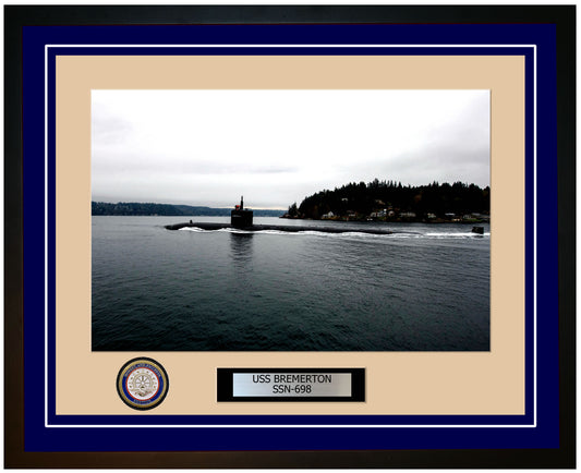 USS Bremerton SSN-698 Framed Navy Ship Photo Blue