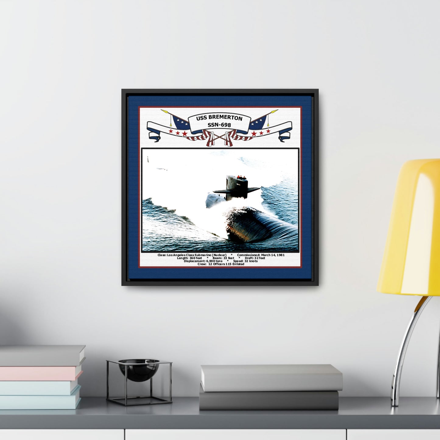 USS Bremerton SSN-698 Navy Floating Frame Photo Desk View
