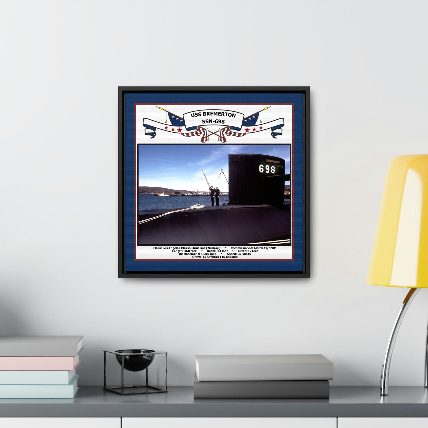 USS Bremerton SSN-698 Navy Floating Frame Photo Desk View