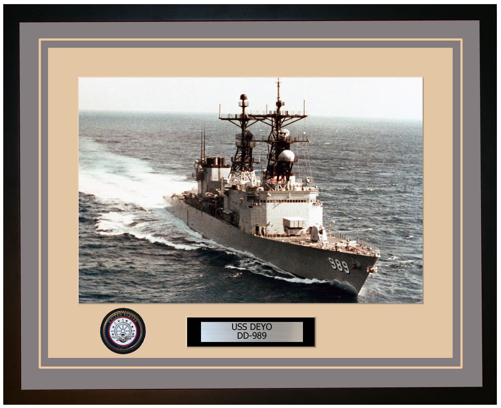 USS DEYO DD-989 Framed Navy Ship Photo Grey