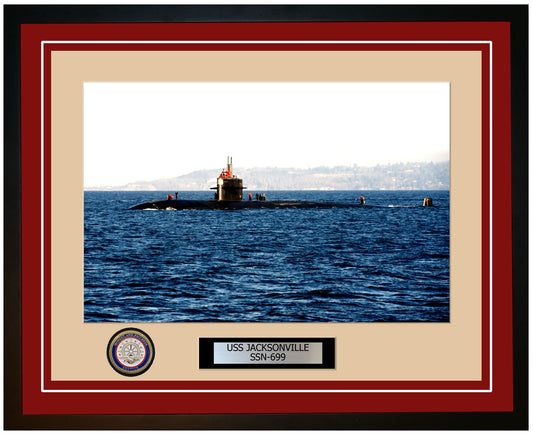 USS Jacksonville SSN-699 Framed Navy Ship Photo Burgundy