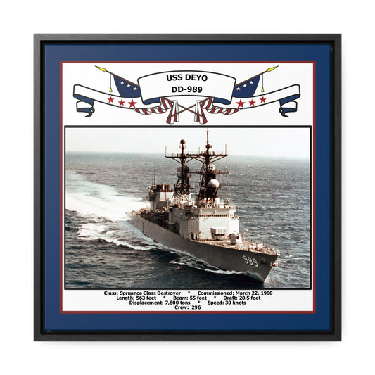USS Deyo DD-989 Navy Floating Frame Photo Front View