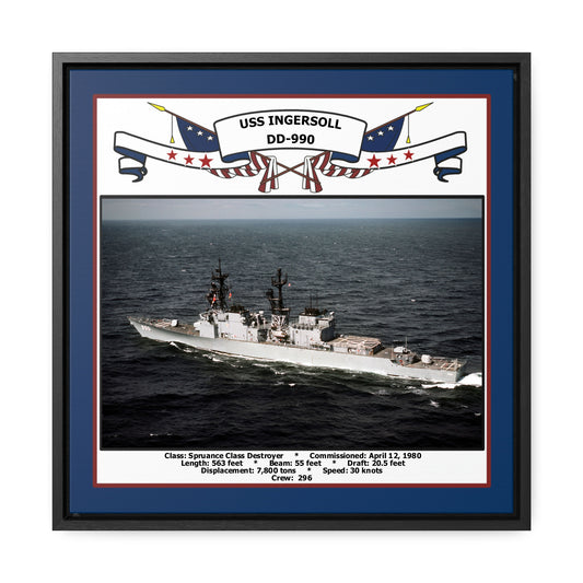 USS Ingersoll DD-990 Navy Floating Frame Photo Front View