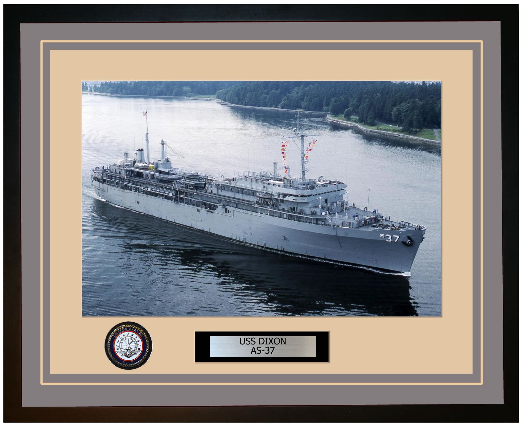 USS DIXON AS-37 Framed Navy Ship Photo Grey