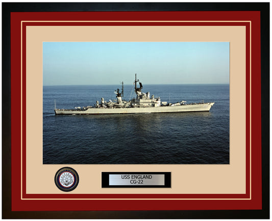 USS ENGLAND CG-22 Framed Navy Ship Photo Burgundy