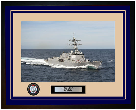 USS NITZE DDG-94 Framed Navy Ship Photo Blue