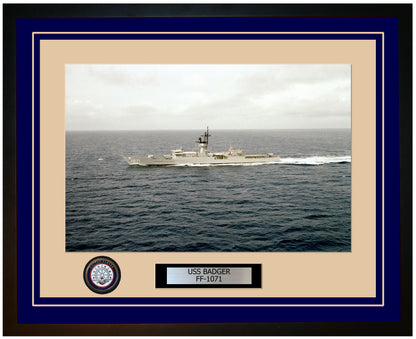 USS BADGER FF-1071 Framed Navy Ship Photo Blue