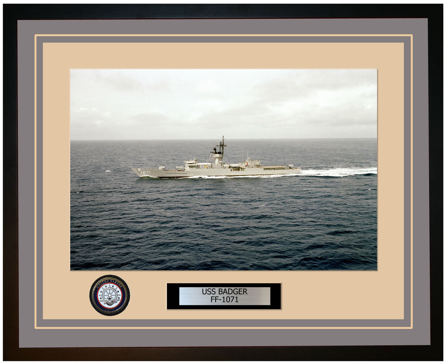 USS BADGER FF-1071 Framed Navy Ship Photo Grey