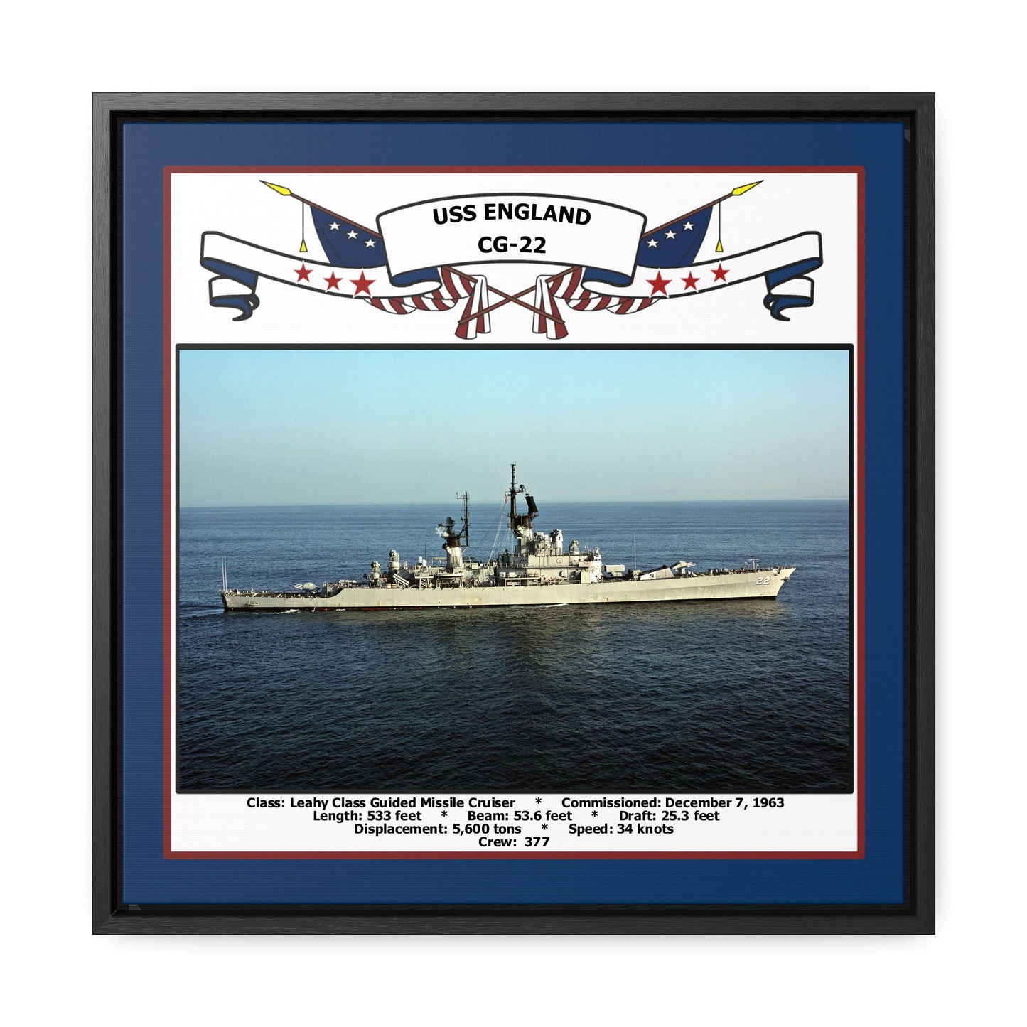 USS England CG-22 Navy Floating Frame Photo Front View