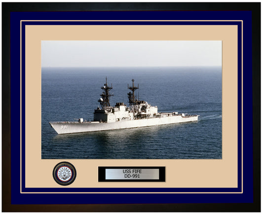 USS FIFE DD-991 Framed Navy Ship Photo Blue