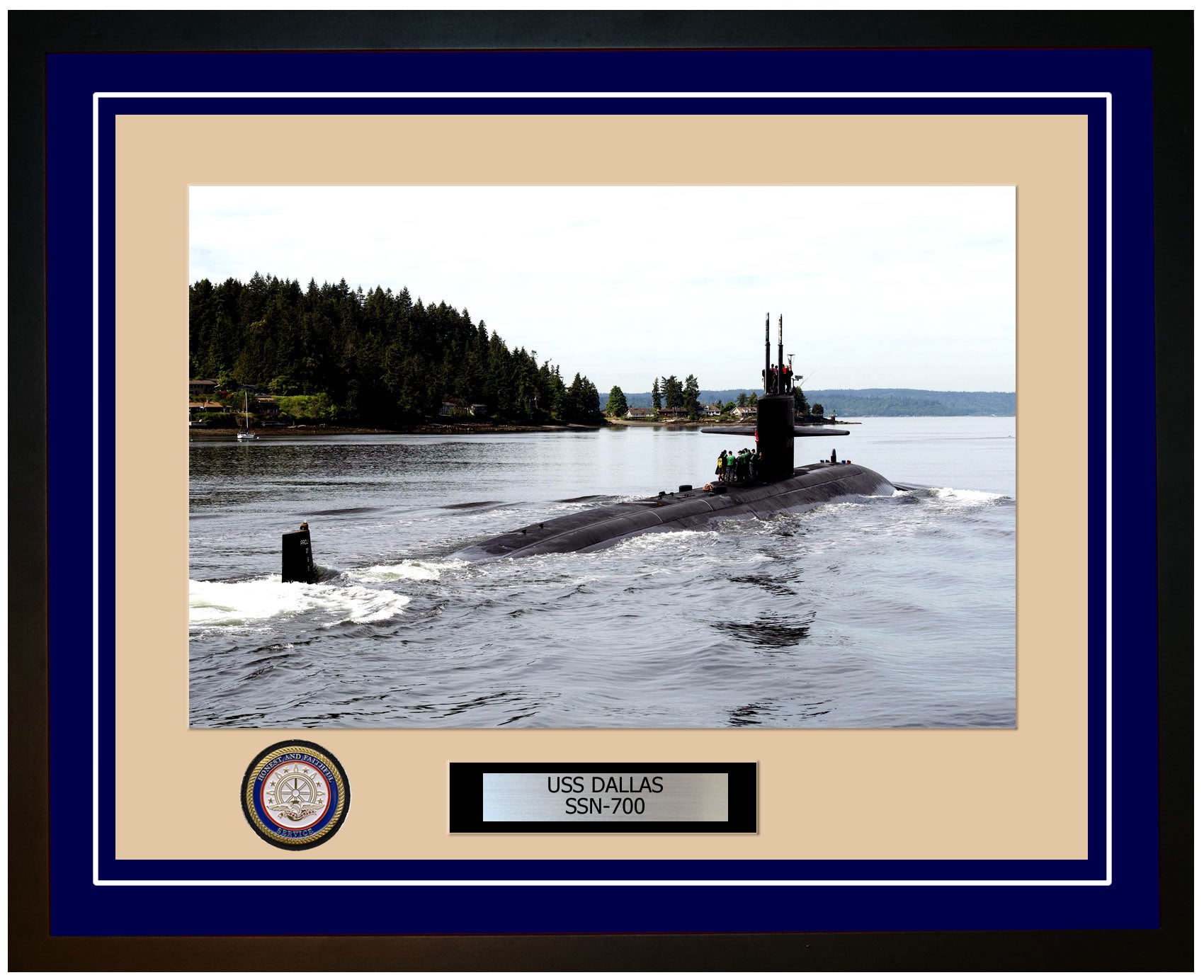 USS Dallas SSN-700 Framed Navy Ship Photo Blue
