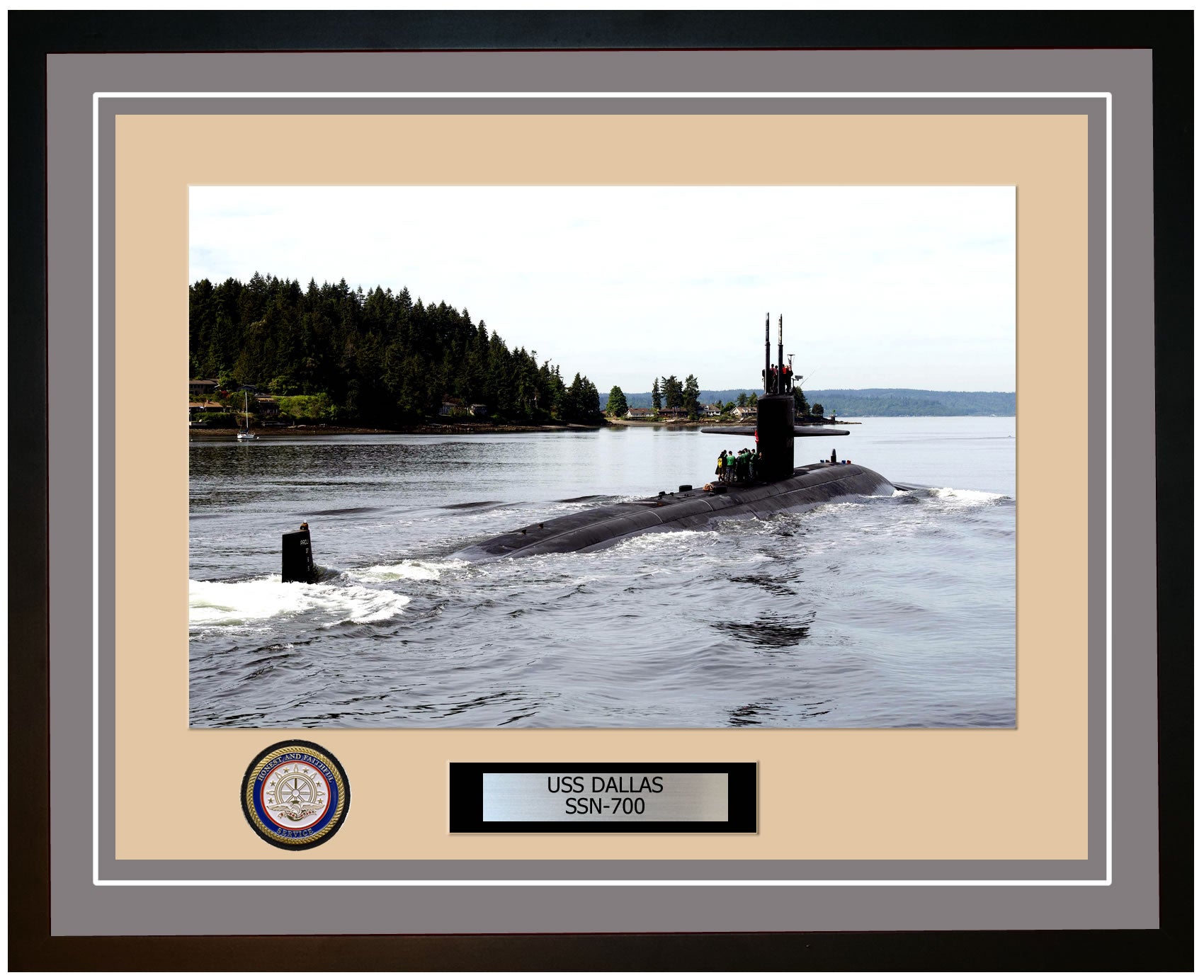 USS Dallas SSN-700 Framed Navy Ship Photo Grey
