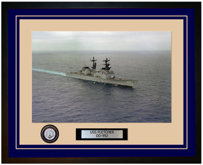 USS FLETCHER DD-992 Framed Navy Ship Photo Blue
