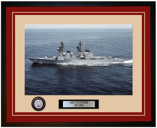 USS FLETCHER DD-992 Framed Navy Ship Photo Burgundy