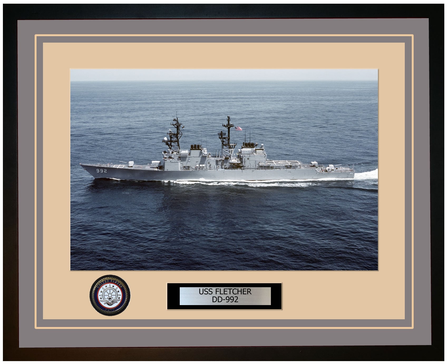 USS FLETCHER DD-992 Framed Navy Ship Photo Grey