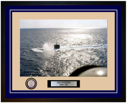 USS Phoenix SSN-702 Framed Navy Ship Photo Blue