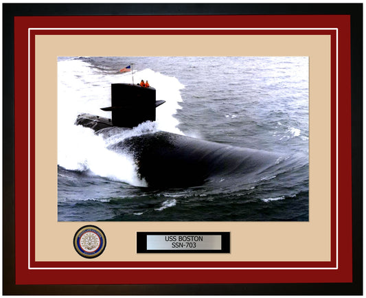 USS Boston SSN-703 Framed Navy Ship Photo Burgundy