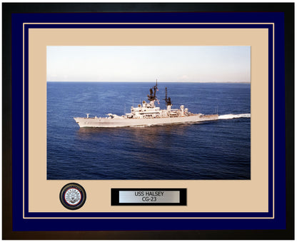 USS HALSEY CG-23 Framed Navy Ship Photo Blue