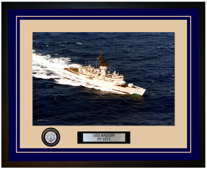 USS BADGER FF-1071 Framed Navy Ship Photo Blue