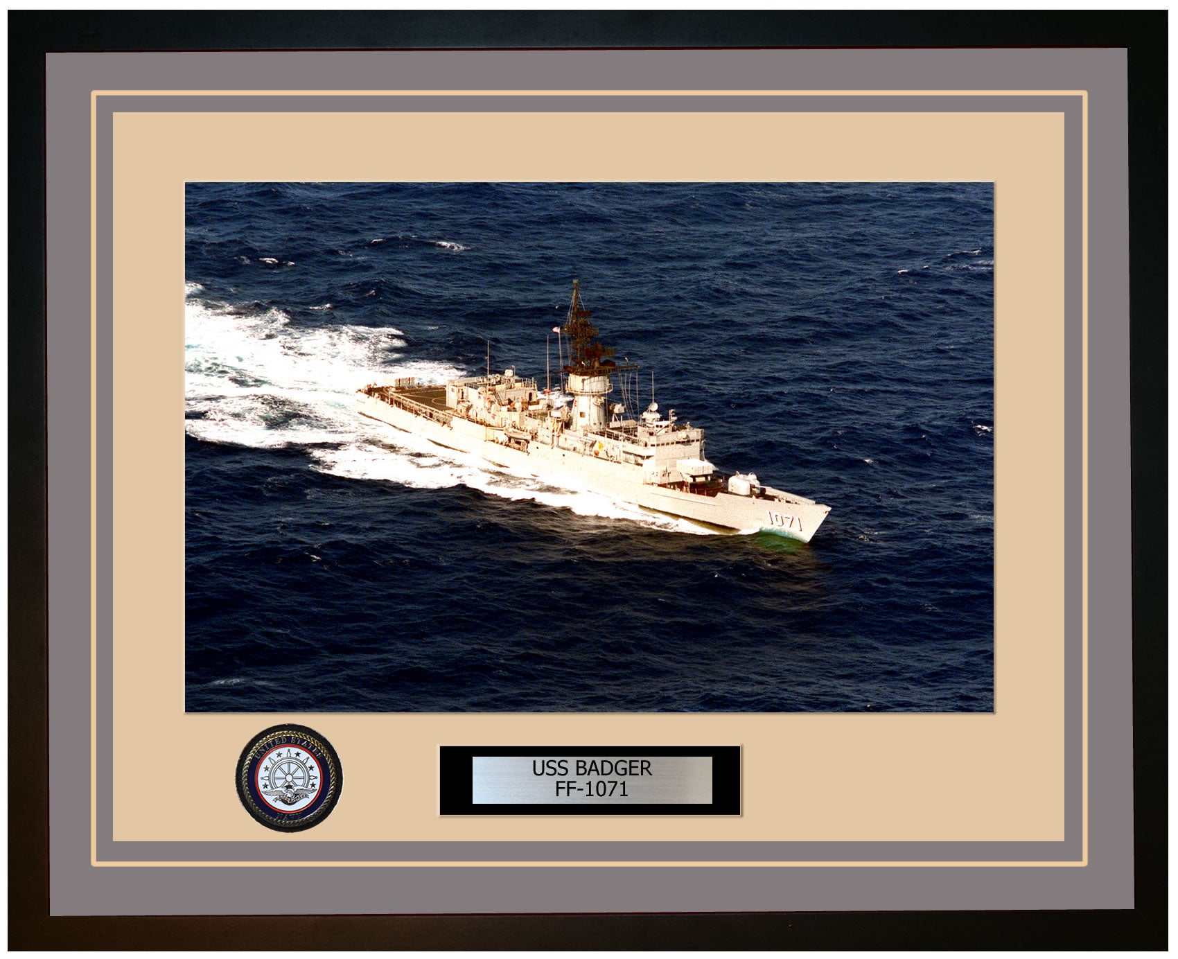USS BADGER FF-1071 Framed Navy Ship Photo Grey
