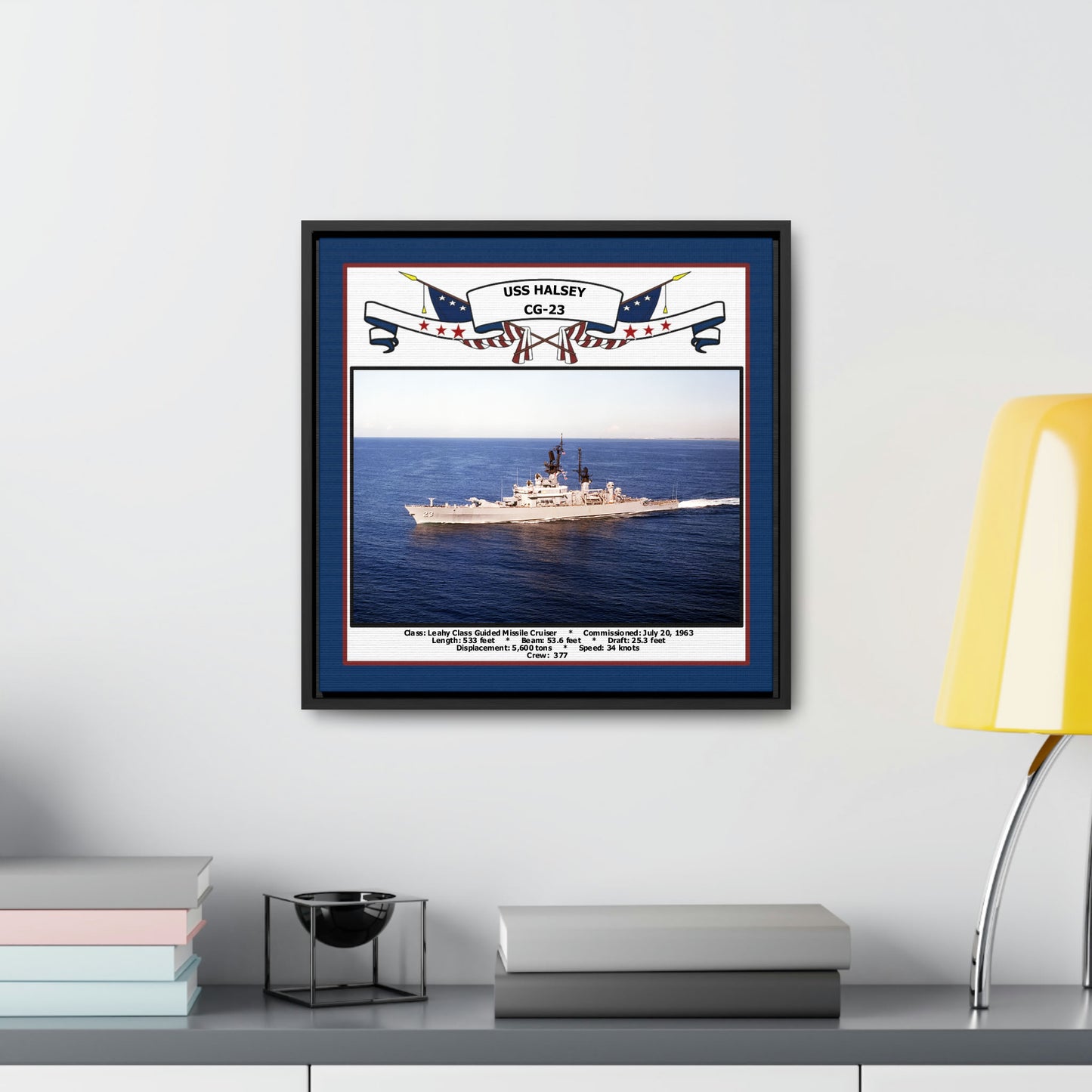 USS Halsey CG-23 Navy Floating Frame Photo Desk View