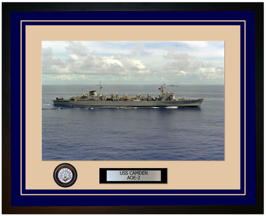 USS CAMDEN AOE-2 Framed Navy Ship Photo Blue