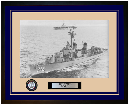 USS GYATT DD-712 Framed Navy Ship Photo Blue