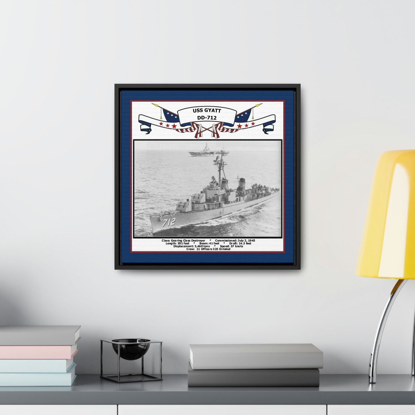 USS Gyatt DD-712 Navy Floating Frame Photo Desk View