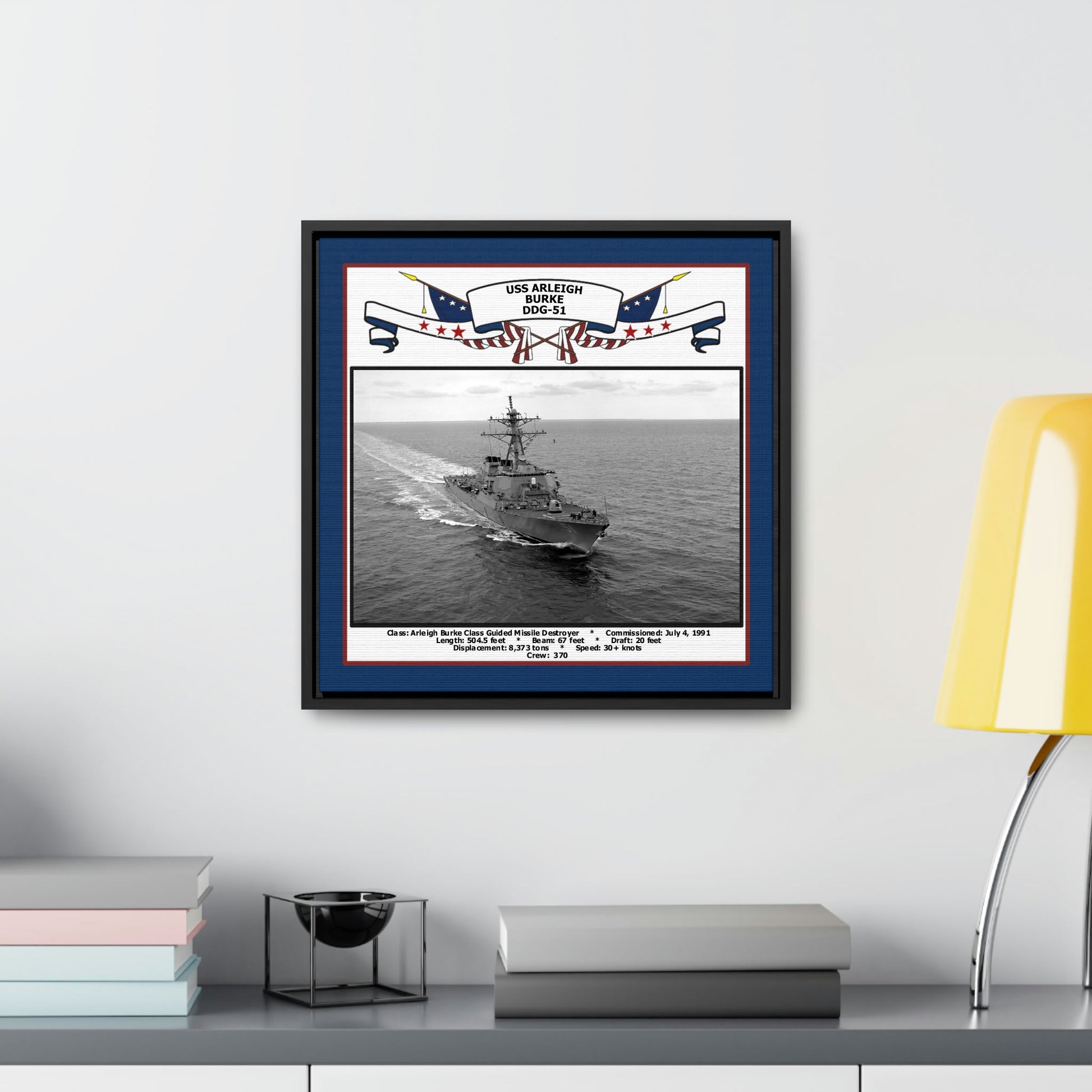 USS Arleigh Burke DDG-51 Navy Floating Frame Photo Desk View