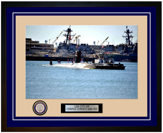 USS City Of Corpus Christi SSN-705 Framed Navy Ship Photo Blue