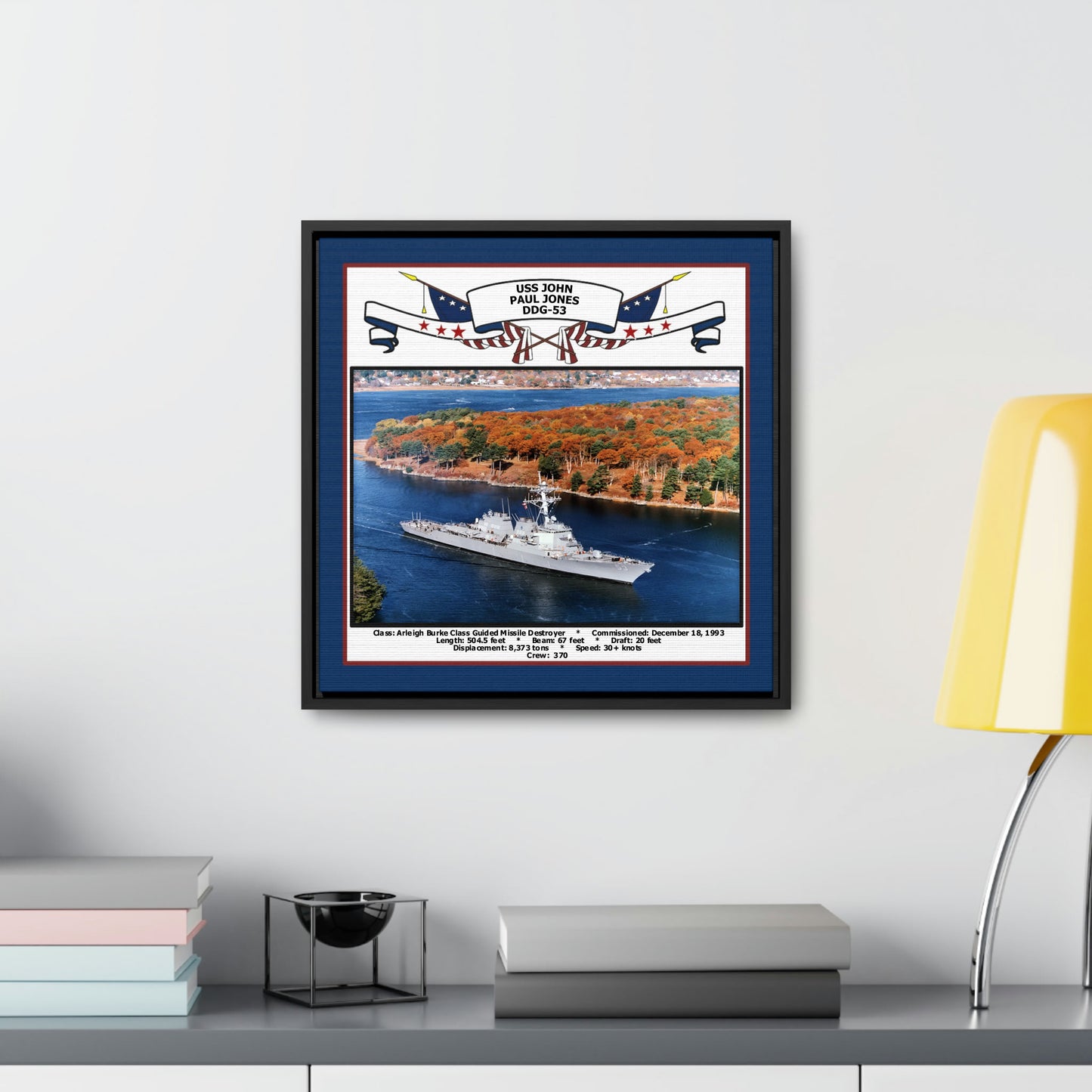 USS John Paul Jones DDG-53 Navy Floating Frame Photo Desk View