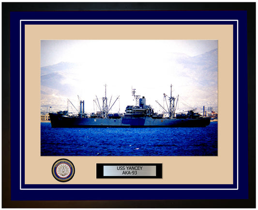 USS Yancey AKA-93 Framed Navy Ship Photo Blue