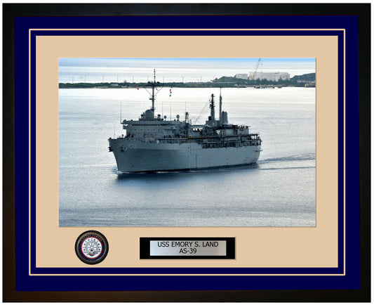 USS EMORY-S-LAND AS-39 Framed Navy Ship Photo Blue