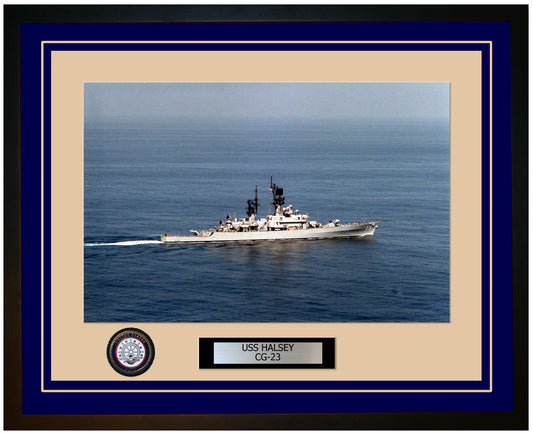 USS HALSEY CG-23 Framed Navy Ship Photo Blue