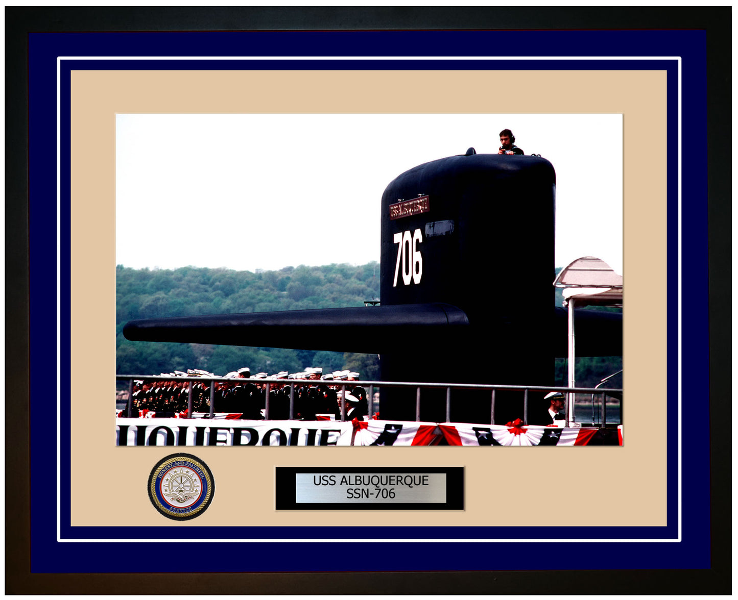 USS Albuquerque SSN-706 Framed Navy Ship Photo Blue