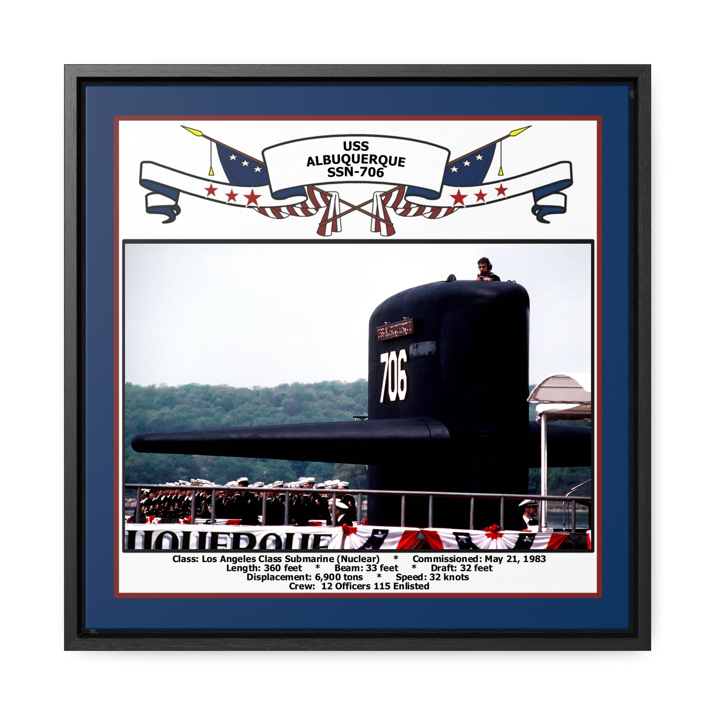 USS Albuquerque SSN-706 Navy Floating Frame Photo Front View