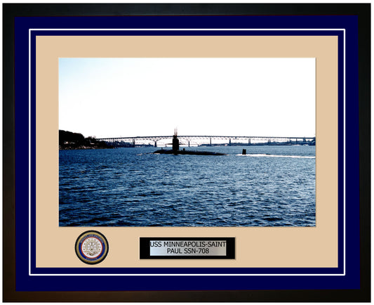 USS Minneapolis-Saint Paul SSN-708 Framed Navy Ship Photo Blue
