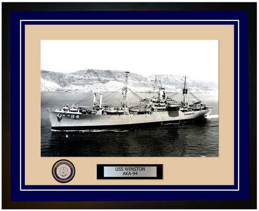 USS Winston AKA-94 Framed Navy Ship Photo Blue