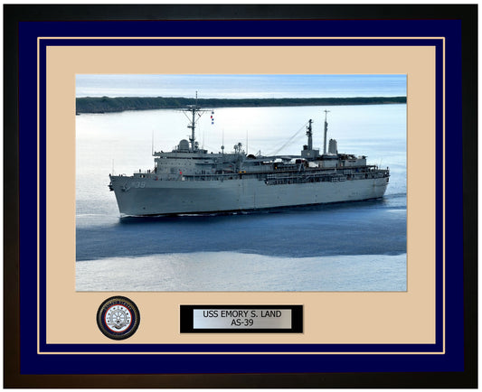 USS EMORY-S-LAND AS-39 Framed Navy Ship Photo Blue