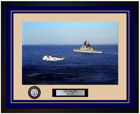 USS HALSEY CG-23 Framed Navy Ship Photo Blue